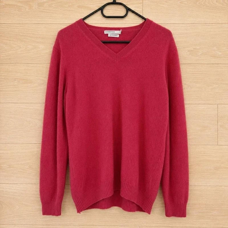 🧶 Monoprix Homme Pull 100 % Cachemire Col V XL Rouge Framboise Old Money